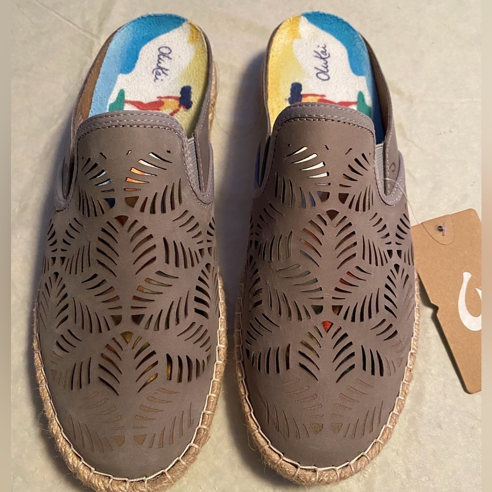Olukai Women’s Kaula Olu Lli Poi Miles Size 8.5 Espadrille Leather Slip On NWT - Picture 2 of 6